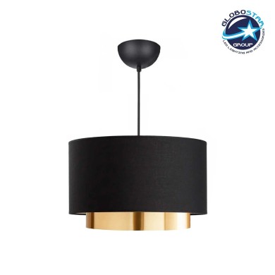 GLOBOSTAR® BASIL 204-0174 Μοντέρνο Κρεμαστό Φωτιστικό Οροφής με Ντουί 1 x E27 AC 220-240V IP20 - Μαύρο & Χρυσό - Μ30 x Π30 x Υ20cm