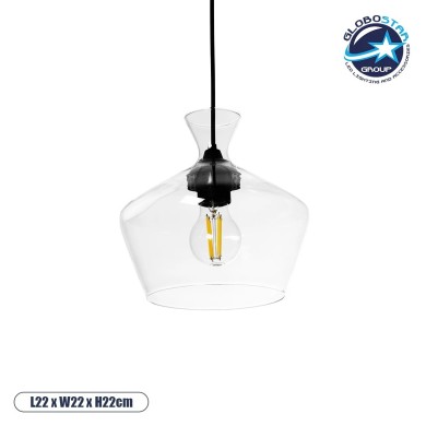 GLOBOSTAR® BOHEMIA 206-0039 Μοντέρνο Κρεμαστό Φωτιστικό Οροφής με Ντουί 1 x E27 AC 220-240V IP20 - Διάφανο - Μ22 x Π22 x Υ22cm