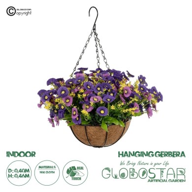 GloboStar® Artificial Garden GERBERA HANGING PLANT 20637 Τεχνητό Κρεμαστό Διακοσμητικό Φυτό Ζέρμπερας Μ40 x Π40 x Y46cm