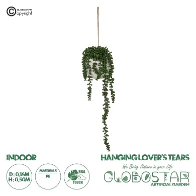 GloboStar® Artificial Garden HANGING LOVER'S TEARS 20628 - Τεχνητό Κρεμαστό Διακοσμητικό Φυτό Lover's Tears Μ16 x Π16 x Y50cm