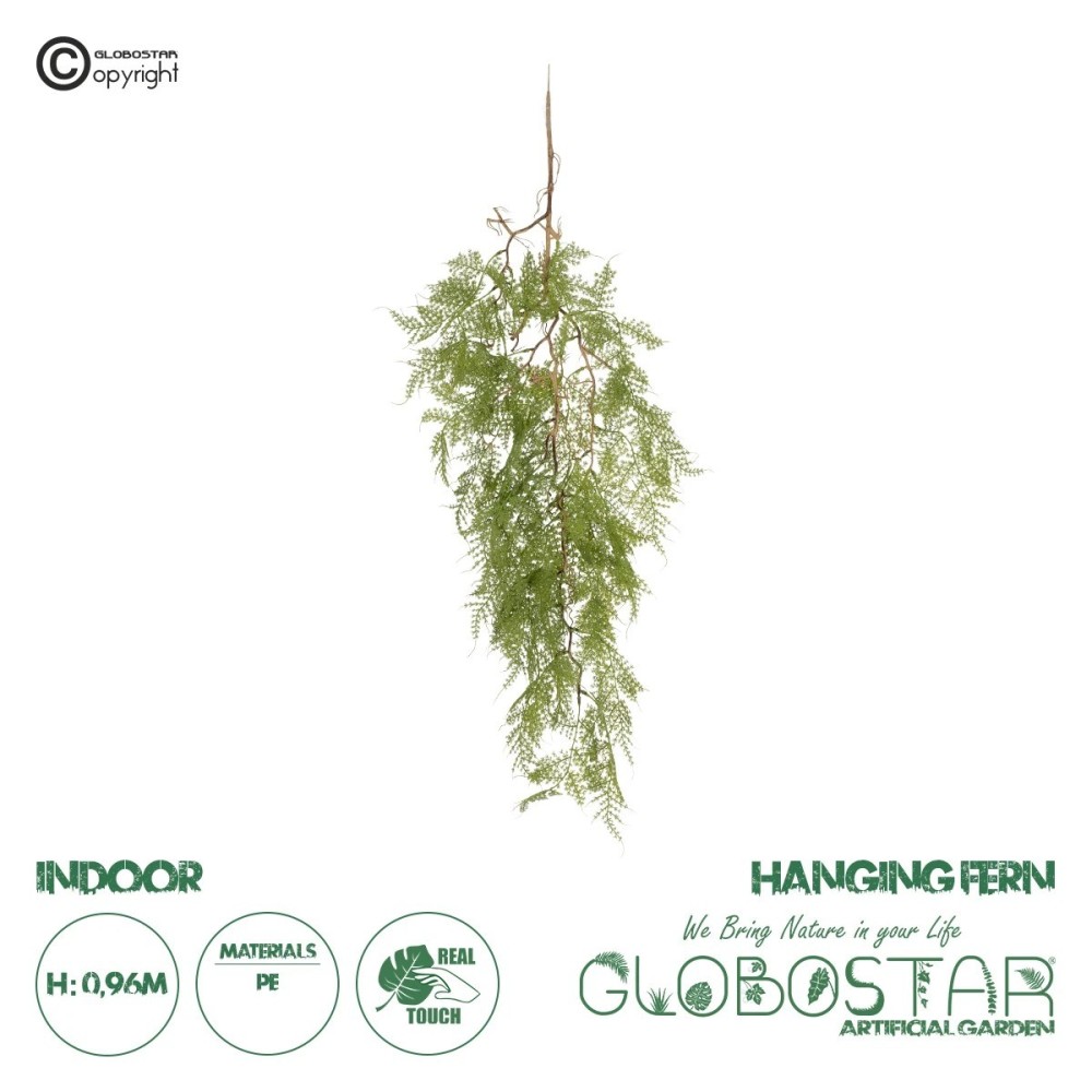 GloboStar® Artificial Garden HANGING FERN 20620 Τεχνητό Διακοσμητικό Κρεμαστό Φυτό Φτέρης Μ32 x Π14 x Υ96cm