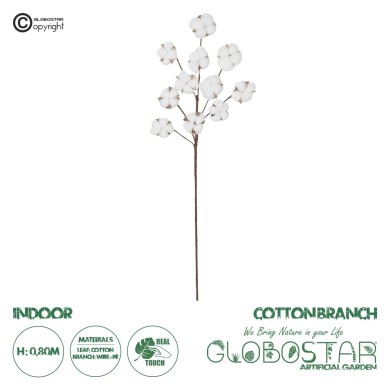 GloboStar® Artificial Garden COTTON BRANCH 20569 Τεχνητό Διακοσμητικό Κλαδί Βαμβάκι Μ30 x Π6 x Υ80 cm