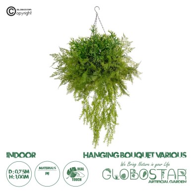 GloboStar® Artificial Garden BOUQUET VARIOUS HANGING PLANT 20625 Τεχνητό Κρεμαστό Διακοσμητικό Φυτό Μιξ Μ75 x Π75 x Y100cm