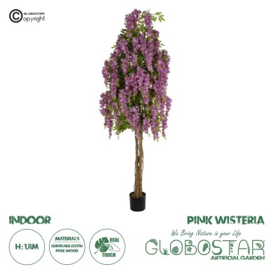 GloboStar® Artificial Garden WISTERIA PINK 20681 Τεχνητό Διακοσμητικό Δέντρο Ροζ Βιστερία Μ60 x Π60 x Υ180cm