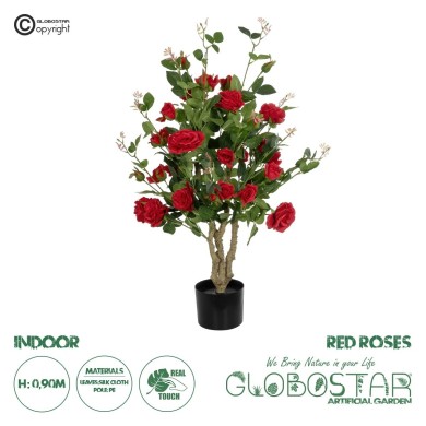 GloboStar® Artificial Garden RED ROSES 21070 Τεχνητό Διακοσμητικό Δέντρο Τριανταφυλλιά Μ50 x Π50 x Υ90cm