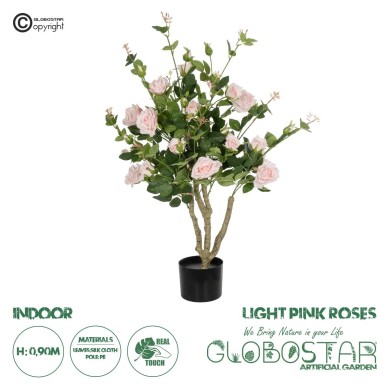 GloboStar® Artificial Garden LIGHT PINK ROSES 21071 Τεχνητό Διακοσμητικό Δέντρο Τριανταφυλλιά Μ50 x Π50 x Υ90cm