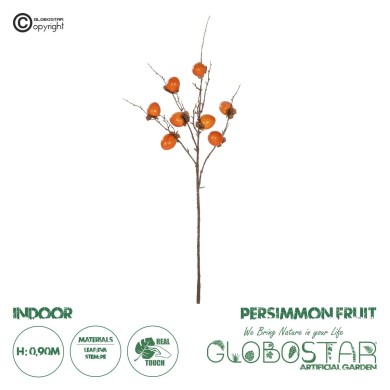GloboStar® Artificial Garden PERSIMMON FRUIT 21439 Τεχνητό Διακοσμητικό Κλαδί Πορτοκαλί & Καφέ Λωτός Μ35 x Π7 x Υ90cm