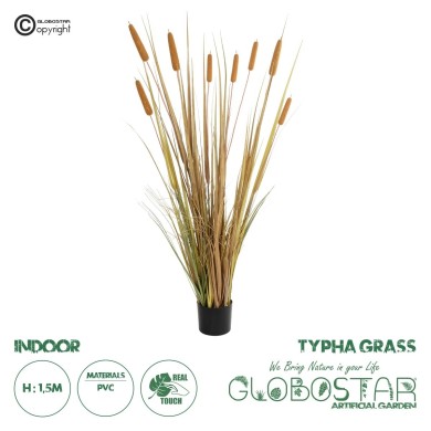 GloboStar® Artificial Garden TYPHA GRASS 21483 Τεχνητό Διακοσμητικό Φυτό Γρασίδι της Τύφας Μ70 x Π40 x Υ150cm