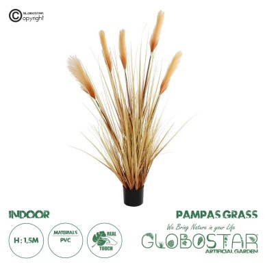 GloboStar® Artificial Garden PAMPAS GRASS 21476 Τεχνητό Διακοσμητικό Φυτό Μπεζ Πάμπας Μ90 x Π40 x Υ150cm