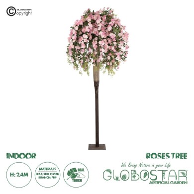 GloboStar® Artificial Garden ROSES TREE 21068 Τεχνητό Διακοσμητικό Δέντρο Τριανταφυλλιά Μ110 x Π110 x Υ240cm