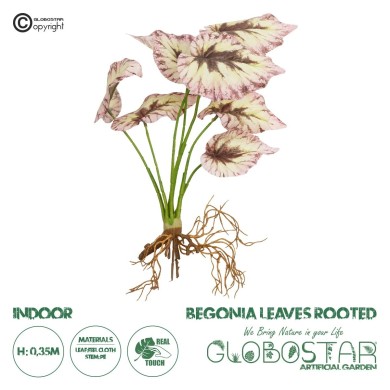 GloboStar® Artificial Garden BEGONIA LEAVES ROOTED 21489 Τεχνητό Διακοσμητικό Φυτό Πολύχρωμη Βιγόνια Μ25 x Π14 x Υ35cm