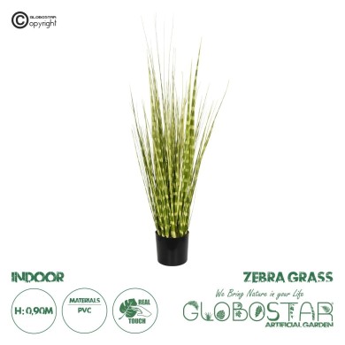 GloboStar® Artificial Garden ZEBRA GRASS 21481 Τεχνητό Διακοσμητικό Φυτό Ζέμπρα Μ30 x Π20 x Υ90cm