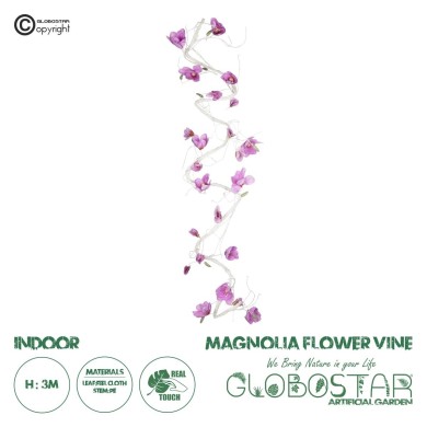 GloboStar® Artificial Garden MAGNOLIA FLOWER VINE 21471 Τεχνητό Διακοσμητικό Φυτό Λευκή & Ροζ Μανόλια Μ20 x Π20 x Υ300cm