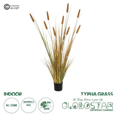 GloboStar® Artificial Garden TYPHA GRASS 21484 Τεχνητό Διακοσμητικό Φυτό Γρασίδι της Τύφας Μ100 x Π35 x Υ180cm