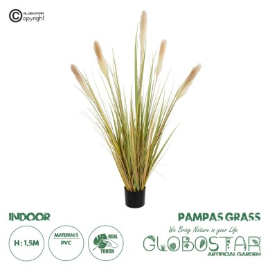 GloboStar® Artificial Garden PAMPAS GRASS 21478 Τεχνητό Διακοσμητικό Φυτό Μπεζ & Πράσινο Πάμπας Μ90 x Π40 x Υ150cm