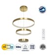 GLOBOSTAR® NEMESIS TRIO 61169 Μοντέρνο Κρεμαστό Φωτιστικό Οροφής LED 100W 12123lm 360° AC 220-240V IP20 Ρυθμιζόμενο Λευκό CCT με Χειριστήριο από 2700K έως 6000K Dimmable - Lumileds SMD Chip - Χρυσό Βούρτσας - Μ60 x Π60 x Υ60cm - 3 Χρόνια Εγγύηση