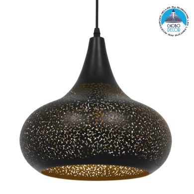 GLOBOSTAR® JANIS 01590 Μοντέρνο Κρεμαστό Φωτιστικό Οροφής με Ντουί 1 x E27 AC 220-240V IP20 - Μαύρο & Χρυσό - Μ30 x Π30 x Υ30cm