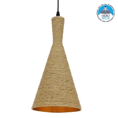 GLOBOSTAR® SHANGHAI 00918 Boho Κρεμαστό Φωτιστικό Οροφής με Ντουί 1 x E27 AC 220-240V IP20 - Μπεζ & Χρυσό - Μ19 x Π19 x Υ38cm