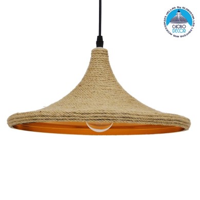 GLOBOSTAR® SHANGHAI ROPE 00917 Boho Κρεμαστό Φωτιστικό Οροφής με Ντουί 1 x E27 AC 220-240V IP20 - Μπεζ - Μ37 x Π37 x Υ20cm