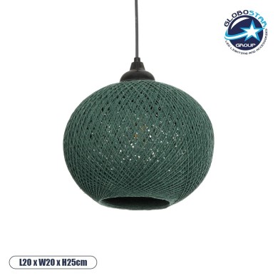 GLOBOSTAR® SOLEI 205-0015 Boho Κρεμαστό Φωτιστικό Οροφής με Ντουί 1 x E27 AC 220-240V IP20 - Πράσινο - M20 x Π20 x Υ25cm