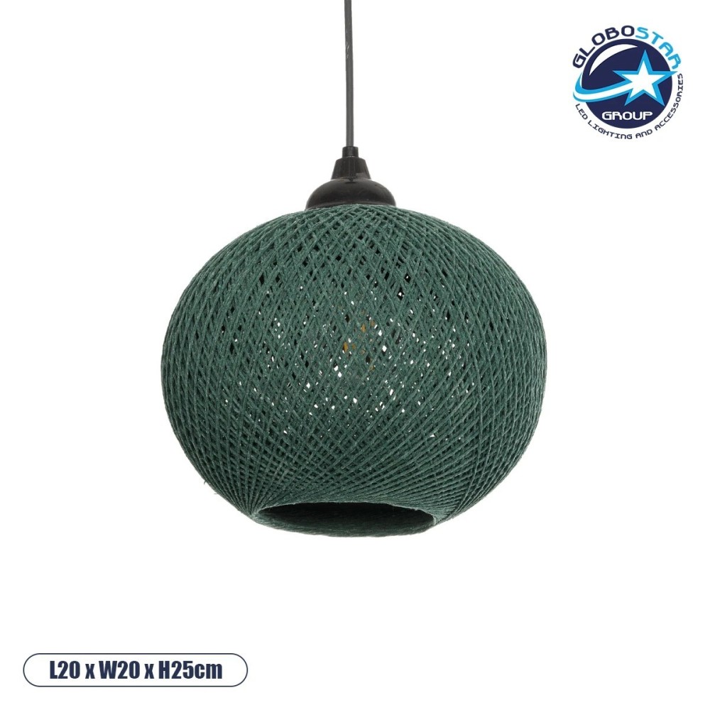 GLOBOSTAR® SOLEI 205-0015 Boho Κρεμαστό Φωτιστικό Οροφής με Ντουί 1 x E27 AC 220-240V IP20 - Πράσινο - M20 x Π20 x Υ25cm