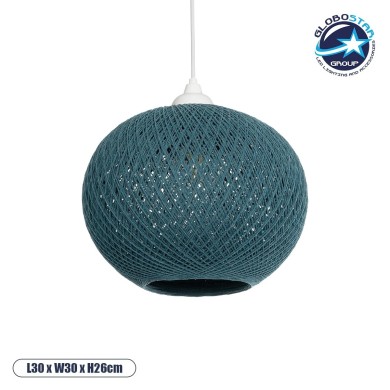 GLOBOSTAR® SOLEI 205-0011 Boho Κρεμαστό Φωτιστικό Οροφής με Ντουί 1 x E27 AC 220-240V IP20 - Τιρκουάζ - M30 x Π30 x Υ26cm