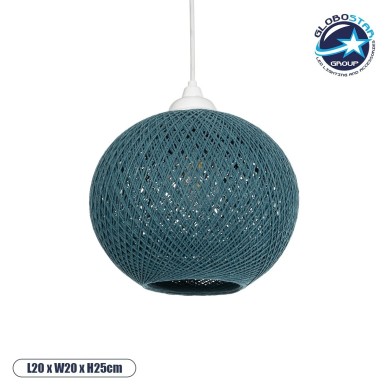 GLOBOSTAR® SOLEI 205-0012 Boho Κρεμαστό Φωτιστικό Οροφής με Ντουί 1 x E27 AC 220-240V IP20 - Τιρκουάζ - M20 x Π20 x Υ25cm