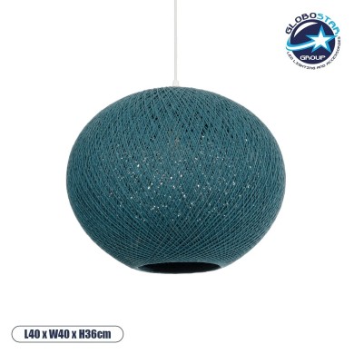 GLOBOSTAR® SOLEI 205-0010 Boho Κρεμαστό Φωτιστικό Οροφής με Ντουί 1 x E27 AC 220-240V IP20 - Τιρκουάζ - M40 x Π40 x Υ36cm