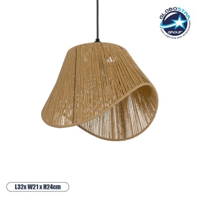 GLOBOSTAR® ELDA 205-0032 Boho Κρεμαστό Φωτιστικό Οροφής με Ντουί 1 x E27 AC 220-240V IP20 - Μπεζ - M32 x Π21 x Υ24cm