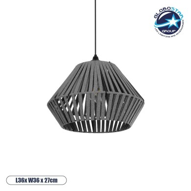 GLOBOSTAR® NUI 205-0065 Boho Κρεμαστό Φωτιστικό Οροφής με Ντουί 1 x E27 AC 220-240V IP20 - Γκρι - M36 x Π36 x Υ27cm
