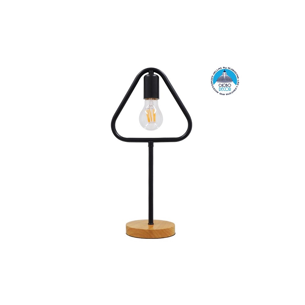 GLOBOSTAR® HONOR TRIANGLE 01436 Μοντέρνο Επιτραπέζιο Φωτιστικό Πορτατίφ με Ντουί 1 x E27 AC 220-240V IP20 - Μαύρο & Μπεζ - M20 x Π20 x Υ40cm