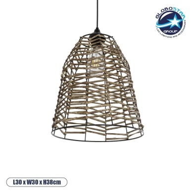 GLOBOSTAR® NETZ 205-0026 Boho Κρεμαστό Φωτιστικό Οροφής με Ντουί 1 x E27 AC 220-240V IP20 - Μπεζ - M30 x Π30 x Υ38cm