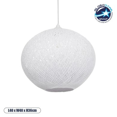 GLOBOSTAR® SOLEI 205-0007 Boho Κρεμαστό Φωτιστικό Οροφής με Ντουί 1 x E27 AC 220-240V IP20 - Λευκό - M40 x Π40 x Υ36cm