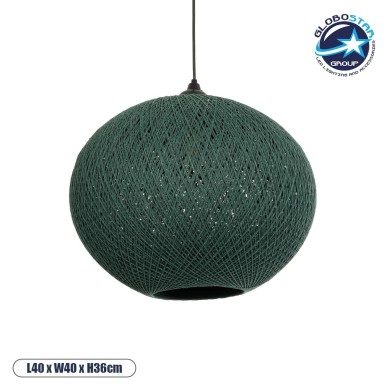GLOBOSTAR® SOLEI 205-0013 Boho Κρεμαστό Φωτιστικό Οροφής με Ντουί 1 x E27 AC 220-240V IP20 - Πράσινο - M40 x Π40 x Υ36cm