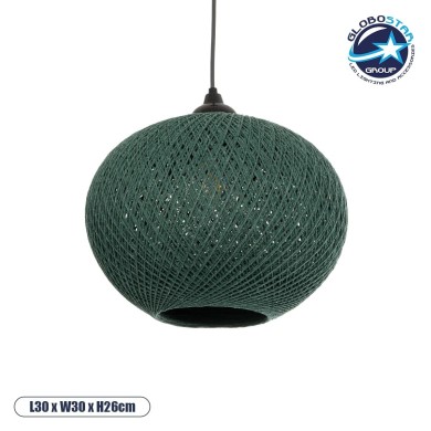 GLOBOSTAR® SOLEI 205-0014 Boho Κρεμαστό Φωτιστικό Οροφής με Ντουί 1 x E27 AC 220-240V IP20 - Πράσινο - M30 x Π30 x Υ26cm