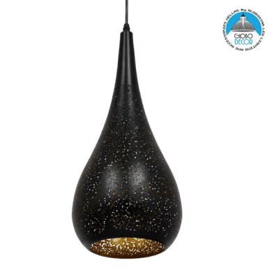 GLOBOSTAR® JANIS 01589 Μοντέρνο Κρεμαστό Φωτιστικό Οροφής με Ντουί 1 x E27 AC 220-240V IP20 - Μαύρο & Χρυσό - Μ20 x Π20 x Υ46cm