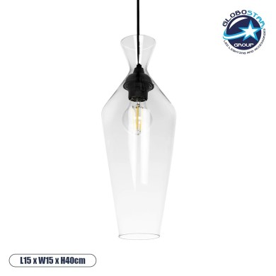 GLOBOSTAR® BOHEMIA 206-0041 Μοντέρνο Κρεμαστό Φωτιστικό Οροφής με Ντουί 1 x E27 AC 220-240V IP20 - Διάφανο - Μ15 x Π15 x Υ40cm