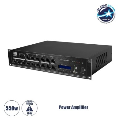 GLOBOSTAR® FDB CA5501 98034 100V Constant Voltage Επαγγελματικός Ενισχυτής Ήχου 550W AC 220V-50-60Hz με USB & FM Ράδιο - IP20 - Μαύρο - Μ44 x Π34 x Υ9.8cm - 2 Χρόνια Εγγύηση