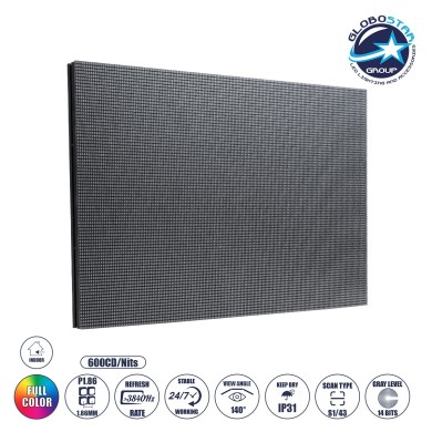 GLOBOSTAR® STANDWALL 41054 Module για Οθόνες LED Video Wall 32x16cm 172x86px P1.86 LED 35W 3840Hz 14792 Dots ≥600cd-㎡ Nits DC 5V Εσωτερικού Χώρου IP31 Full Color S1-43 14Bits - Kinglight SMD1515 - Μ32 x Π1.3 x Υ16cm - 2 Χρόνια Εγγύηση