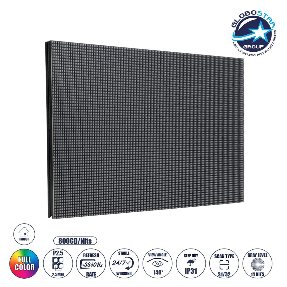 GLOBOSTAR® LUXCORE 41029 Module για Οθόνες LED Video Wall 32x16cm 128x64px P2.5 LED 35W 3840Hz 8192 Dots ≥1800cd-㎡ Nits DC 5V Εσωτερικού Χώρου IP31 Full Color S1-32 14Bits - Kinglight SMD2121 - Μ32 x Π1.5 x Υ16cm - 2 Χρόνια Εγγύηση