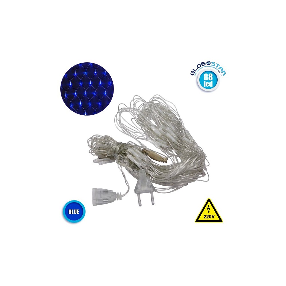 Διακοσμητική Κουρτίνα Δίχτυ Επεκτεινόμενη Μήκος 1.50 και Ύψος 1.50 Μέτρων 88 LED 230 Volt 6 Watt IP20 με Καλώδιο Τροφοδοσίας Μπλε 80815