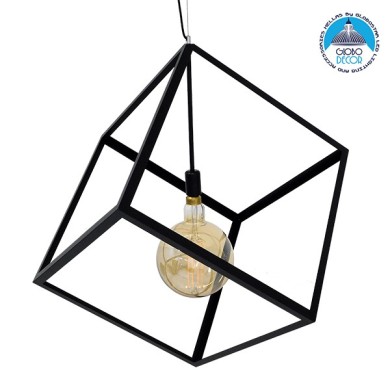 GLOBOSTAR® CUBE 01672 Μοντέρνο Κρεμαστό Φωτιστικό Οροφής με Ντουί 1 x E27 AC 220-240V IP20 - Μαύρο - Μ70 x Π70 x Υ87cm