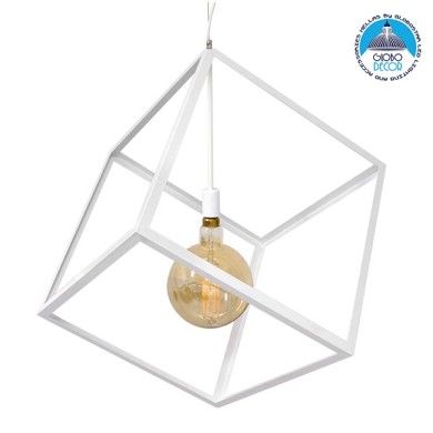 GLOBOSTAR® CUBE 01675 Μοντέρνο Κρεμαστό Φωτιστικό Οροφής με Ντουί 1 x E27 AC 220-240V IP20 - Λευκό - Μ70 x Π70 x Y87cm